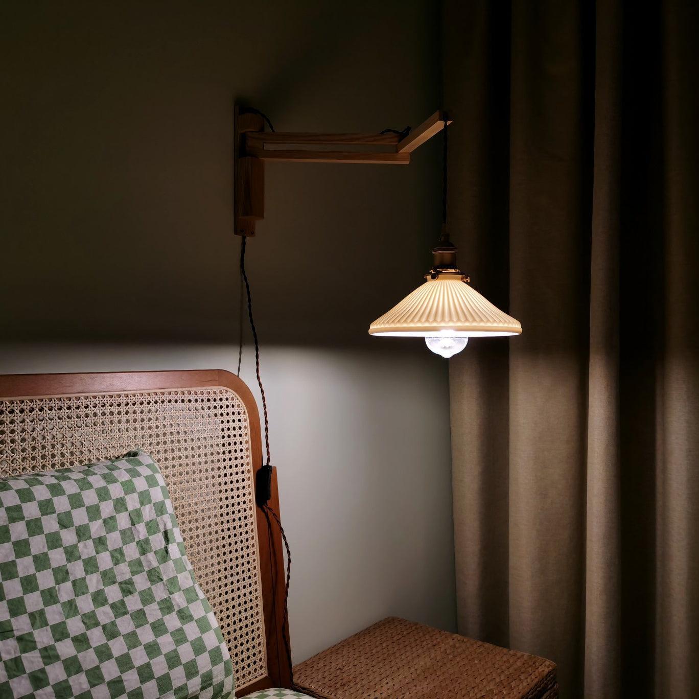 Sathen Nordic Art Telescopic Walnut Ceramic Wooden Wall Lamp