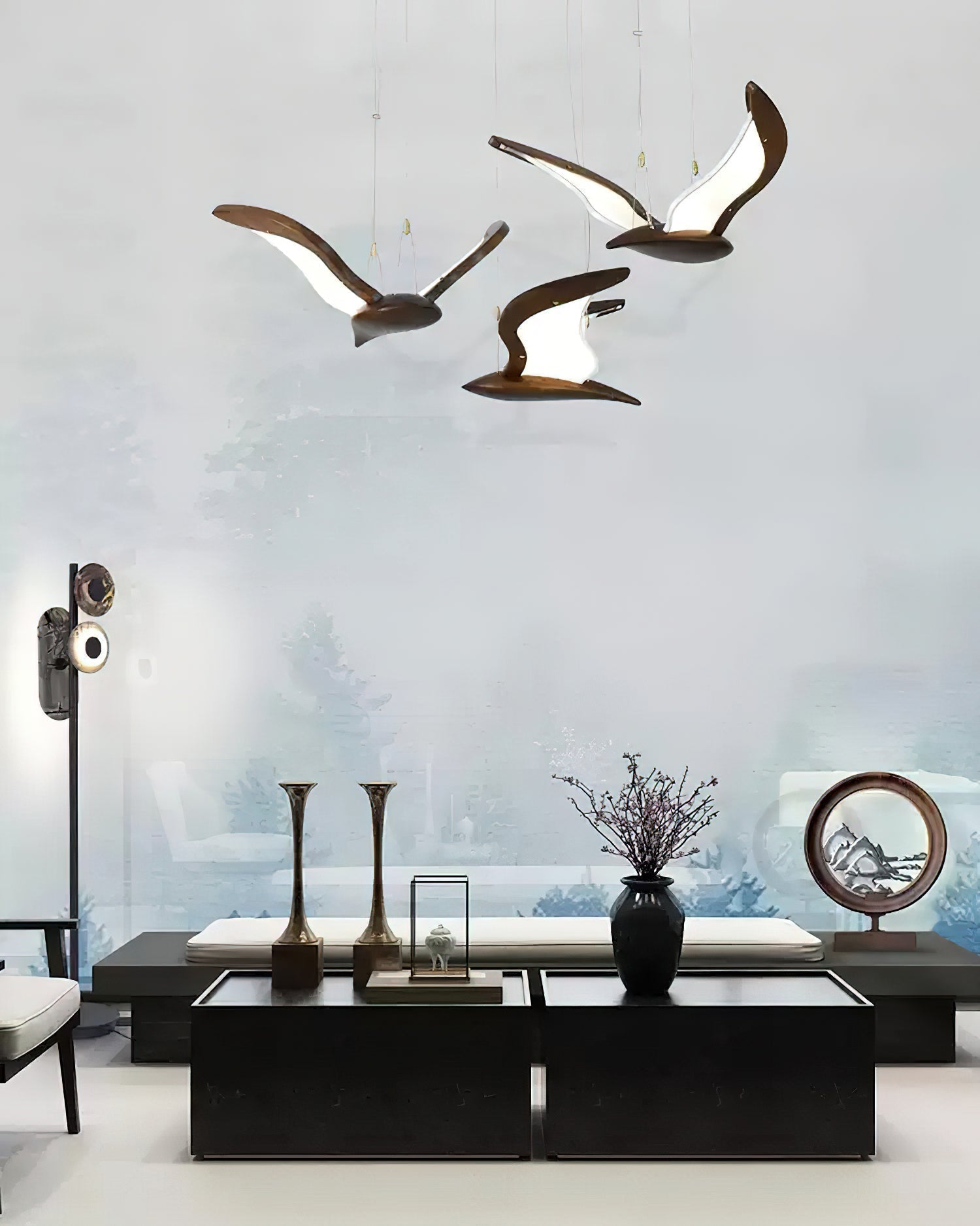 Aldiira Chandelier Bird Form Wood Sculptural