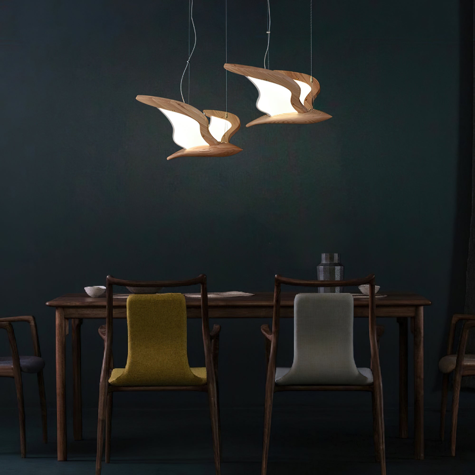 Aldiira Chandelier Bird Form Wood Sculptural