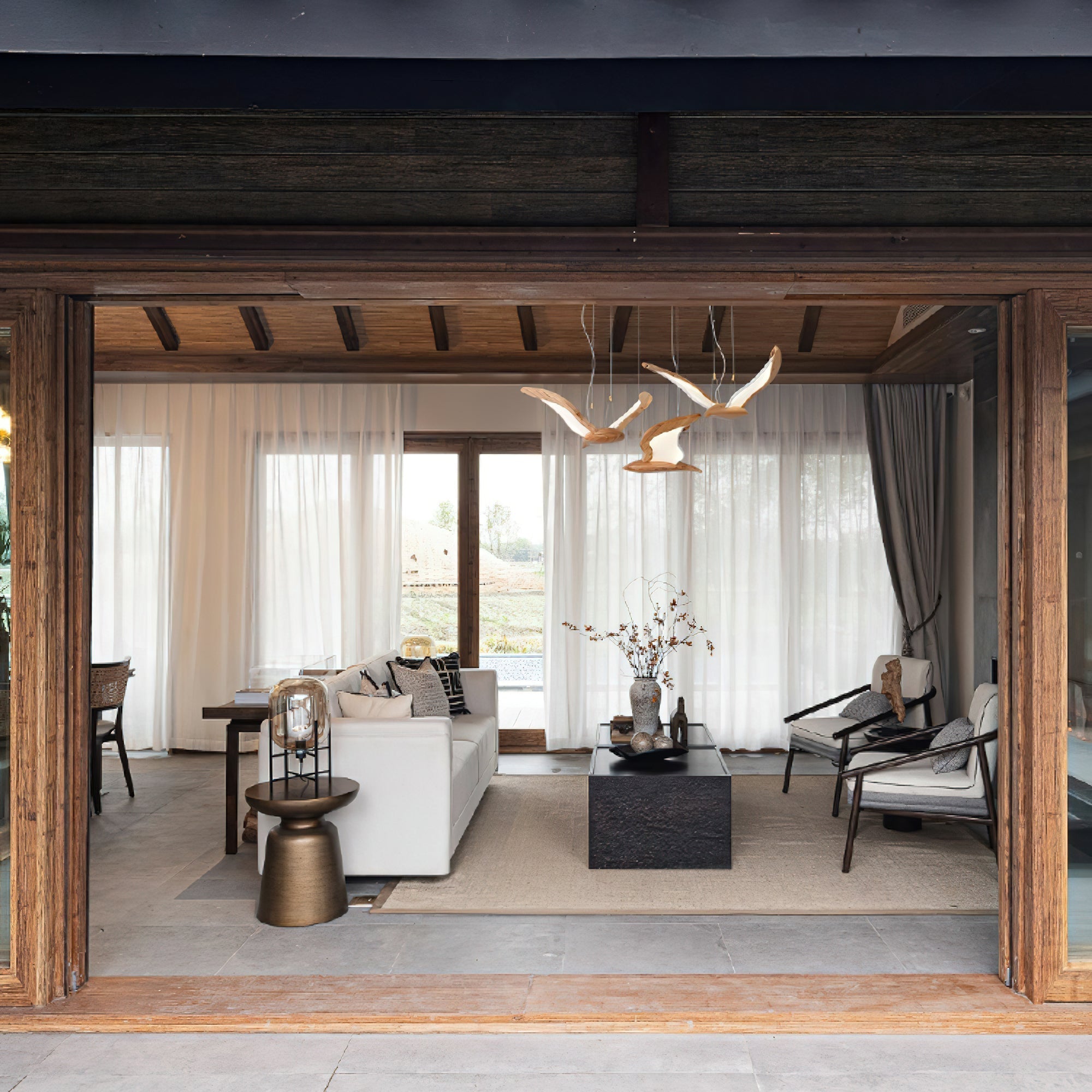 Aldiira Chandelier Bird Form Wood Sculptural