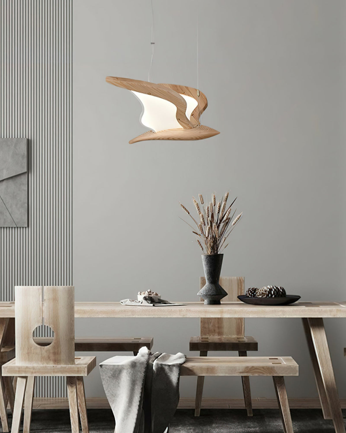 Aldiira Chandelier Bird Form Wood Sculptural
