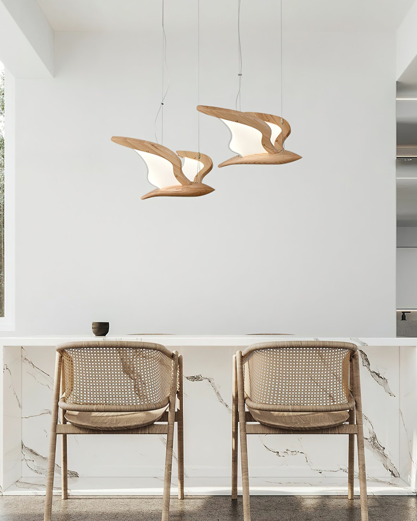 Aldiira Chandelier Bird Form Wood Sculptural
