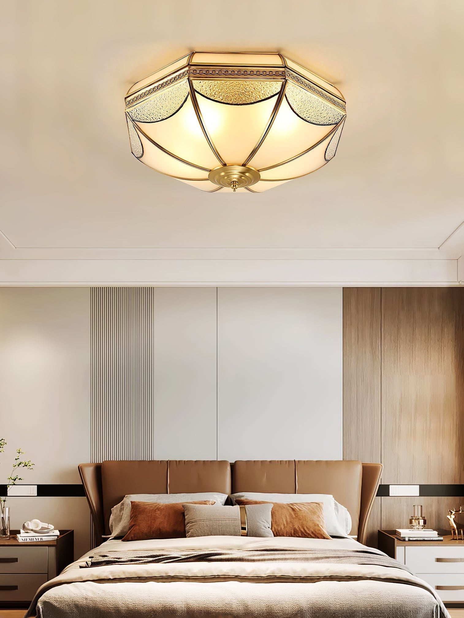 Ellaeara Warehouse Dome Shape Brass Glass Ceiling Lamp