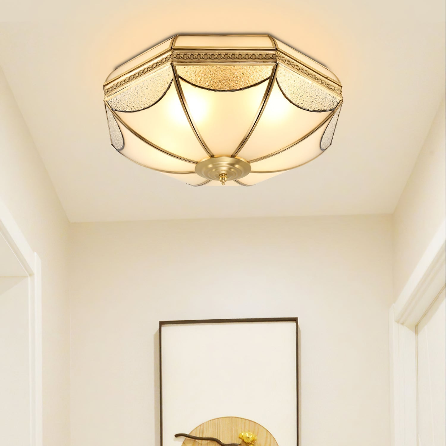 Ellaeara Warehouse Dome Shape Brass Glass Ceiling Lamp