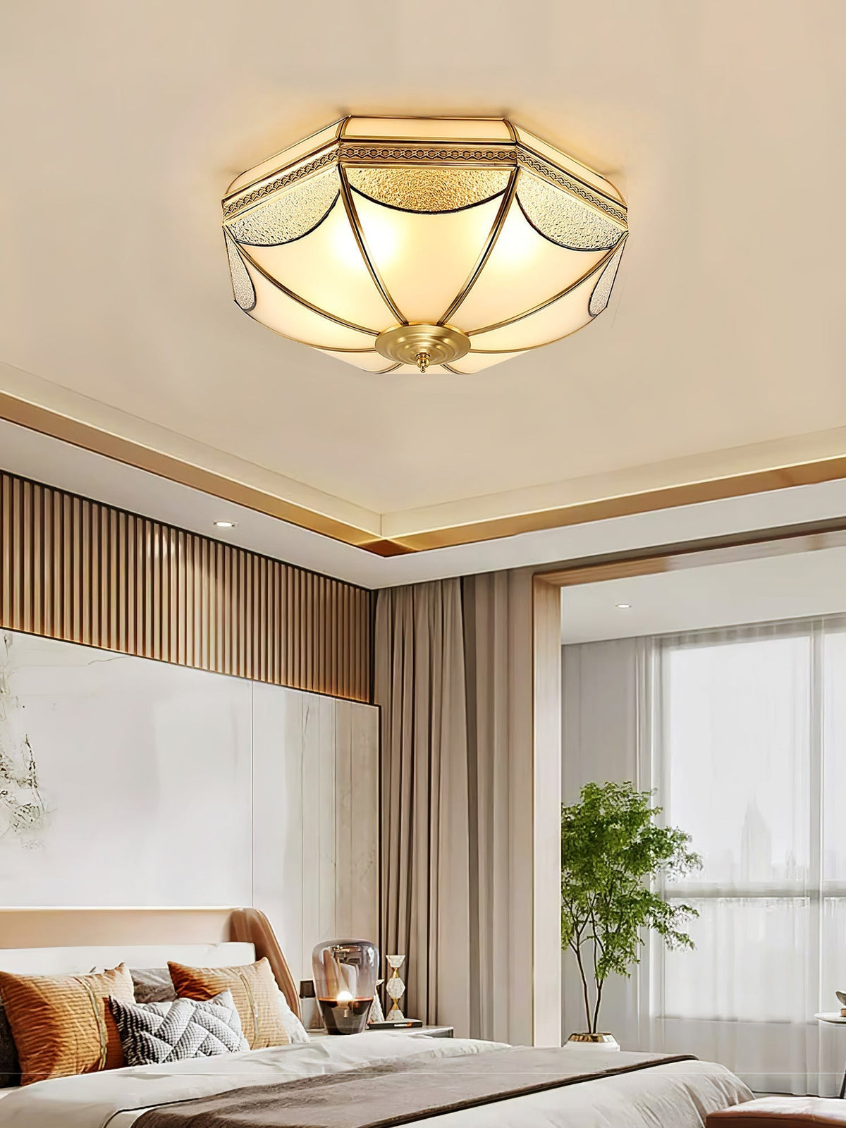 Ellaeara Warehouse Dome Shape Brass Glass Ceiling Lamp