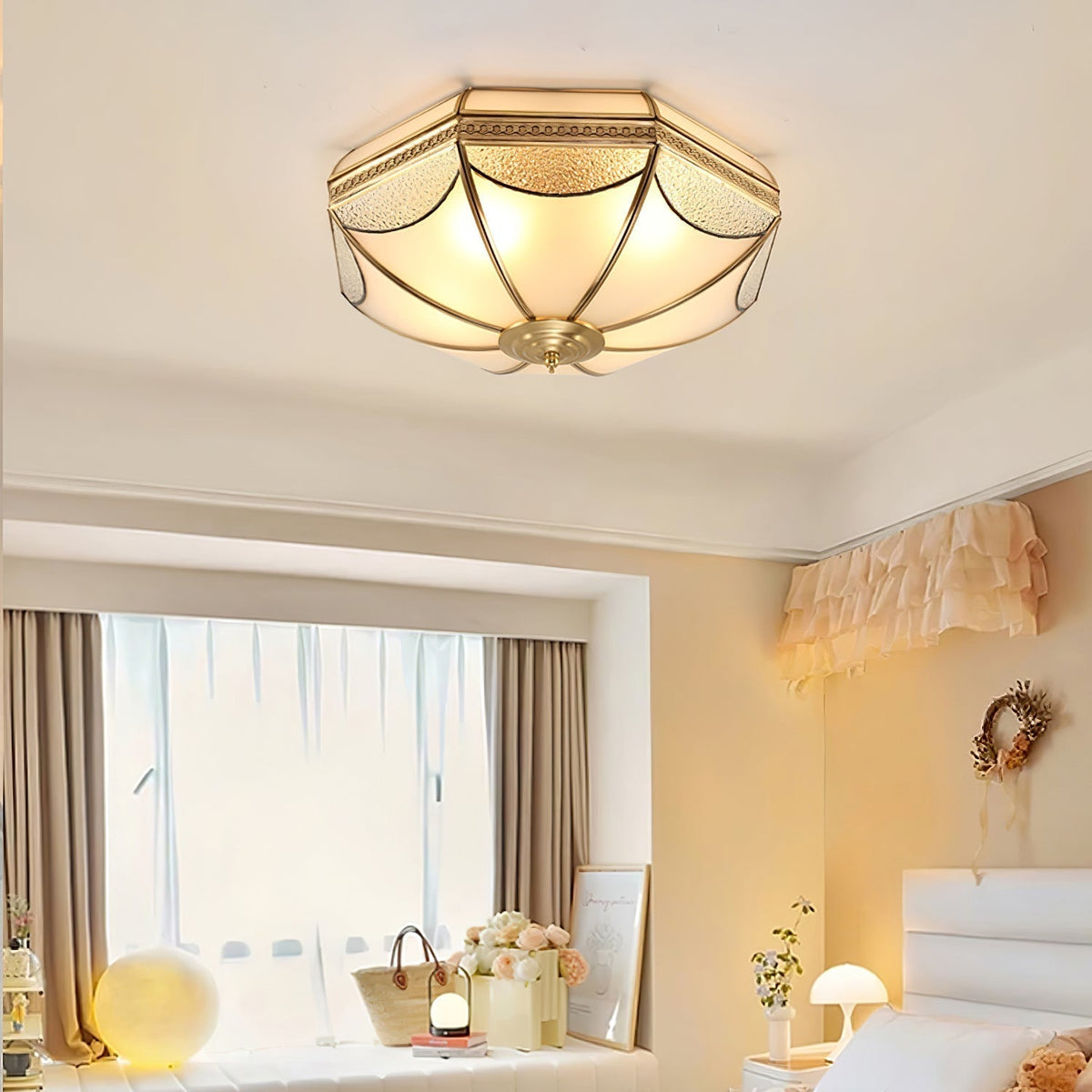 Ellaeara Warehouse Dome Shape Brass Glass Ceiling Lamp
