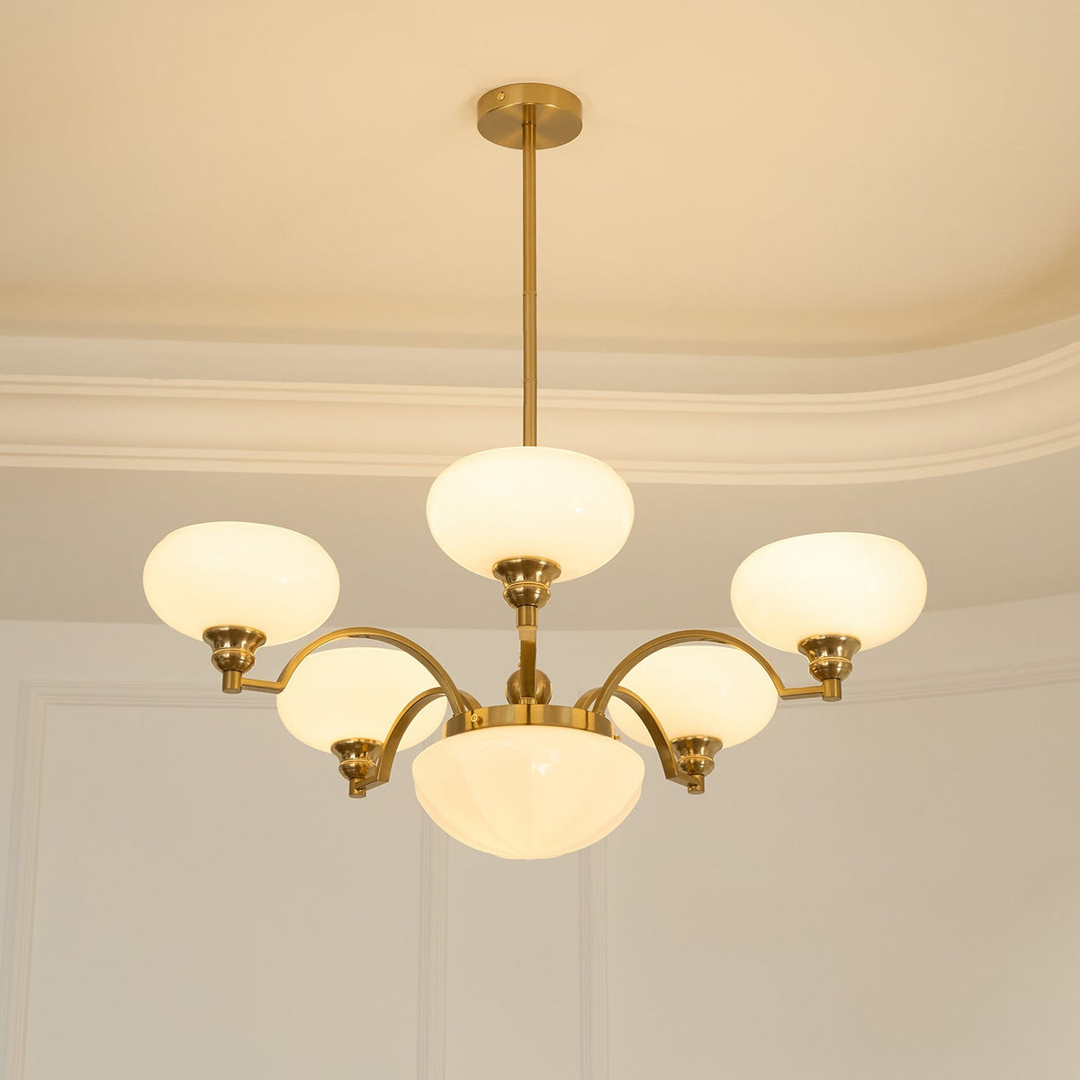 Veliniel Chandelier Warre Satin Nickel Glass Iron