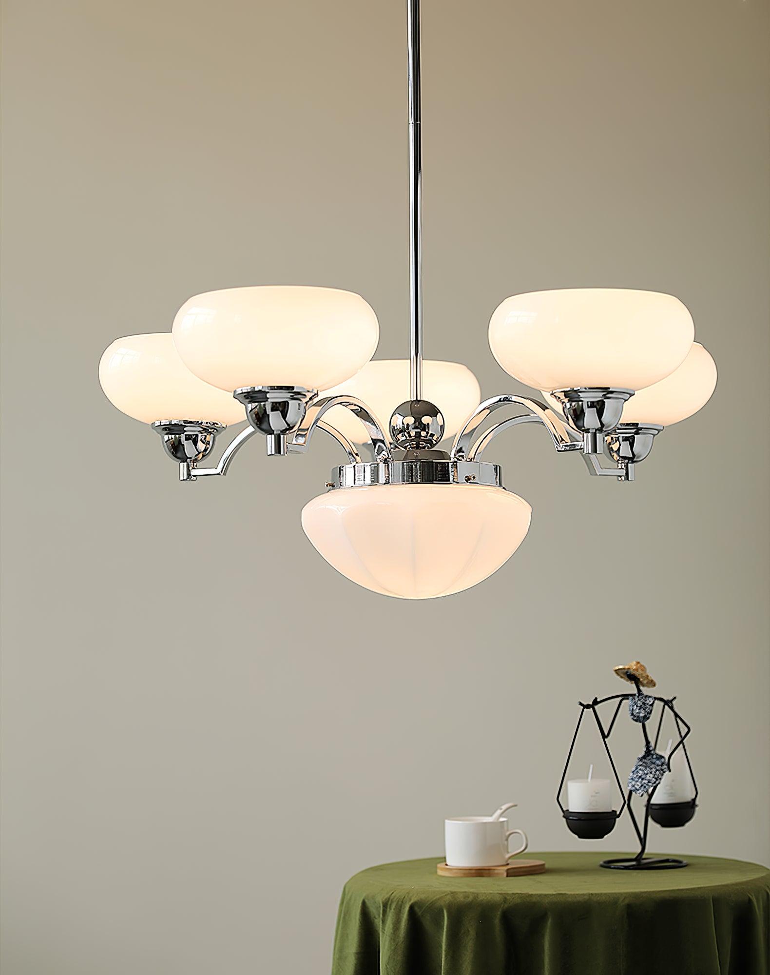 Veliniel Chandelier Warre Satin Nickel Glass Iron