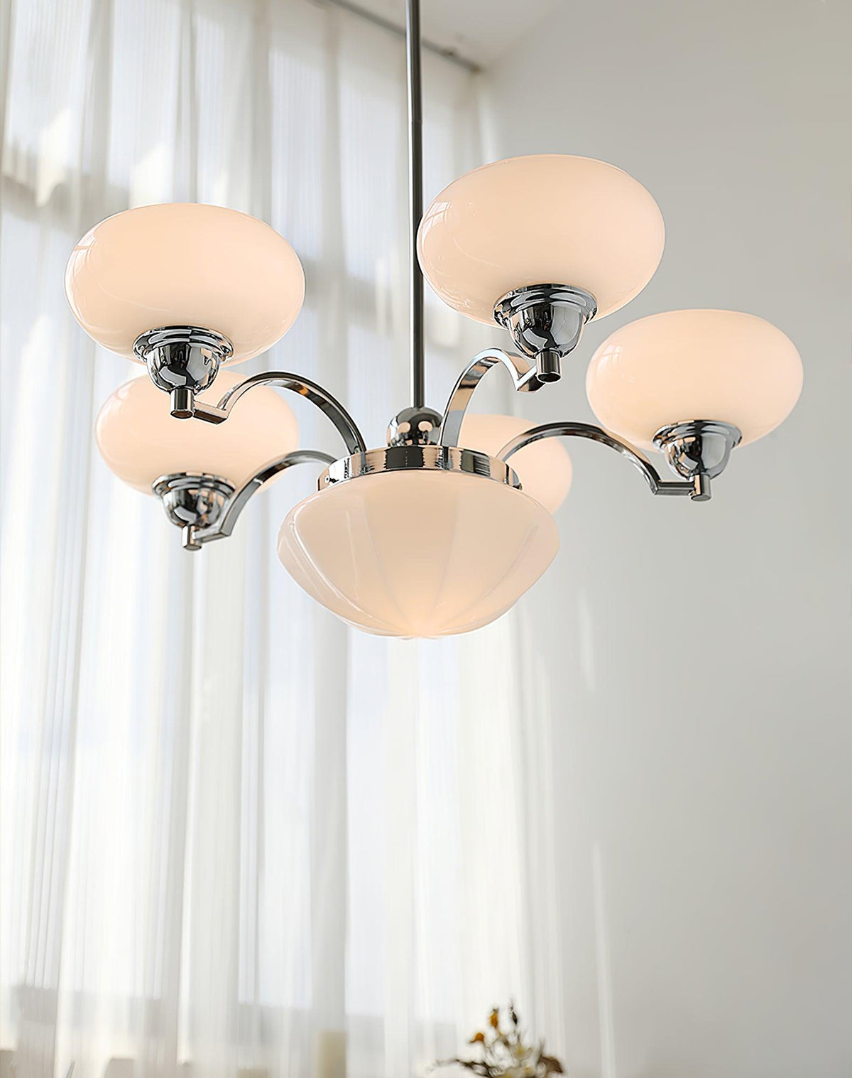 Veliniel Chandelier Warre Satin Nickel Glass Iron