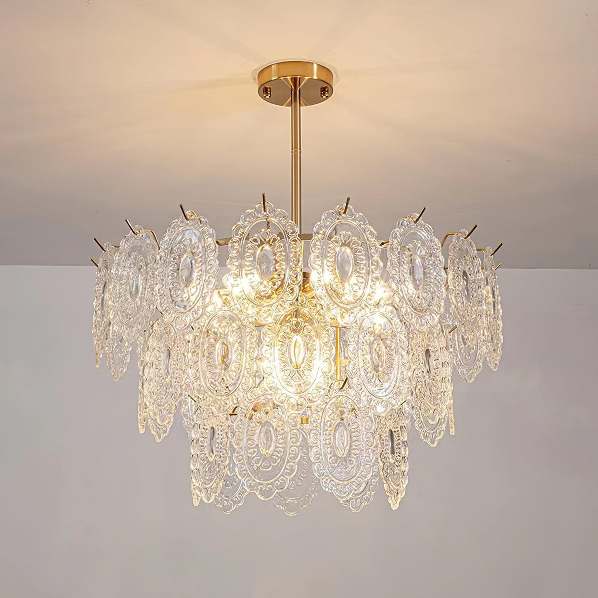 Dallion Chandelier Wave Glass Wrought Iron Elegant