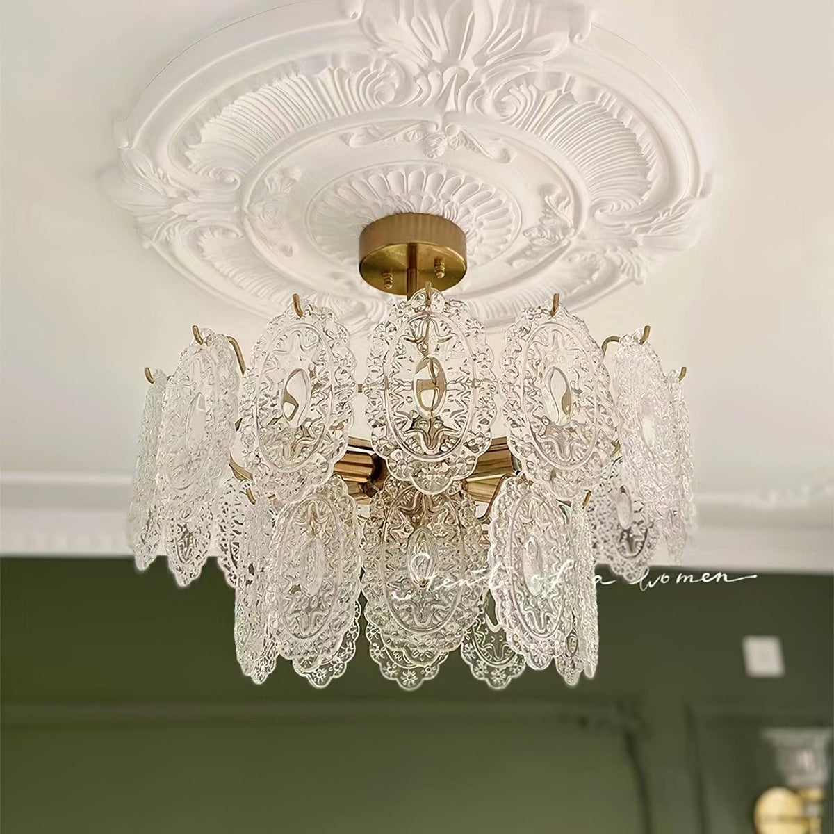 Dallion Chandelier Wave Glass Wrought Iron Elegant