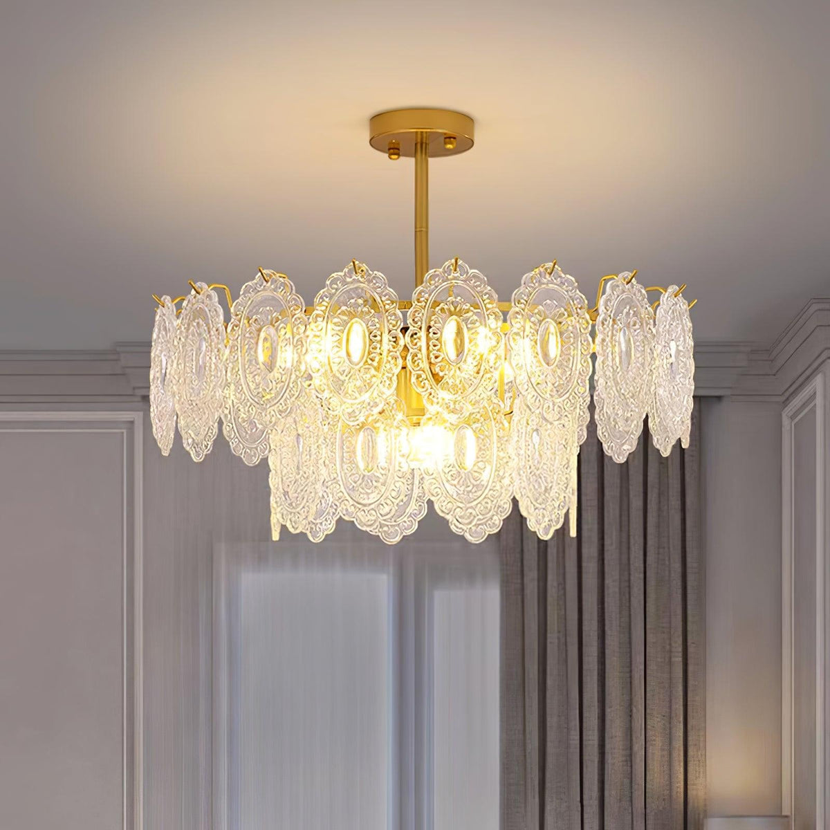 Dallion Chandelier Wave Glass Wrought Iron Elegant