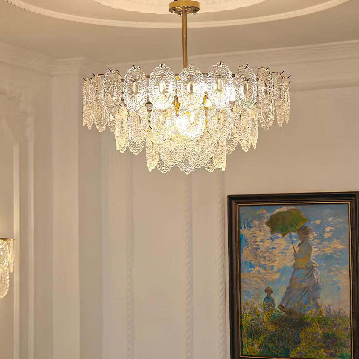 Dallion Chandelier Wave Glass Wrought Iron Elegant