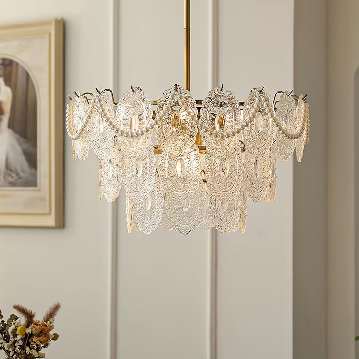 Orieleon Chandelier Wave Pearl Gold Modern
