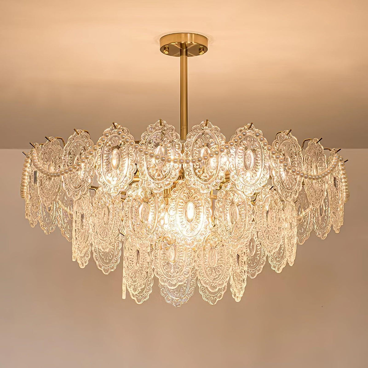 Orieleon Chandelier Wave Pearl Gold Modern