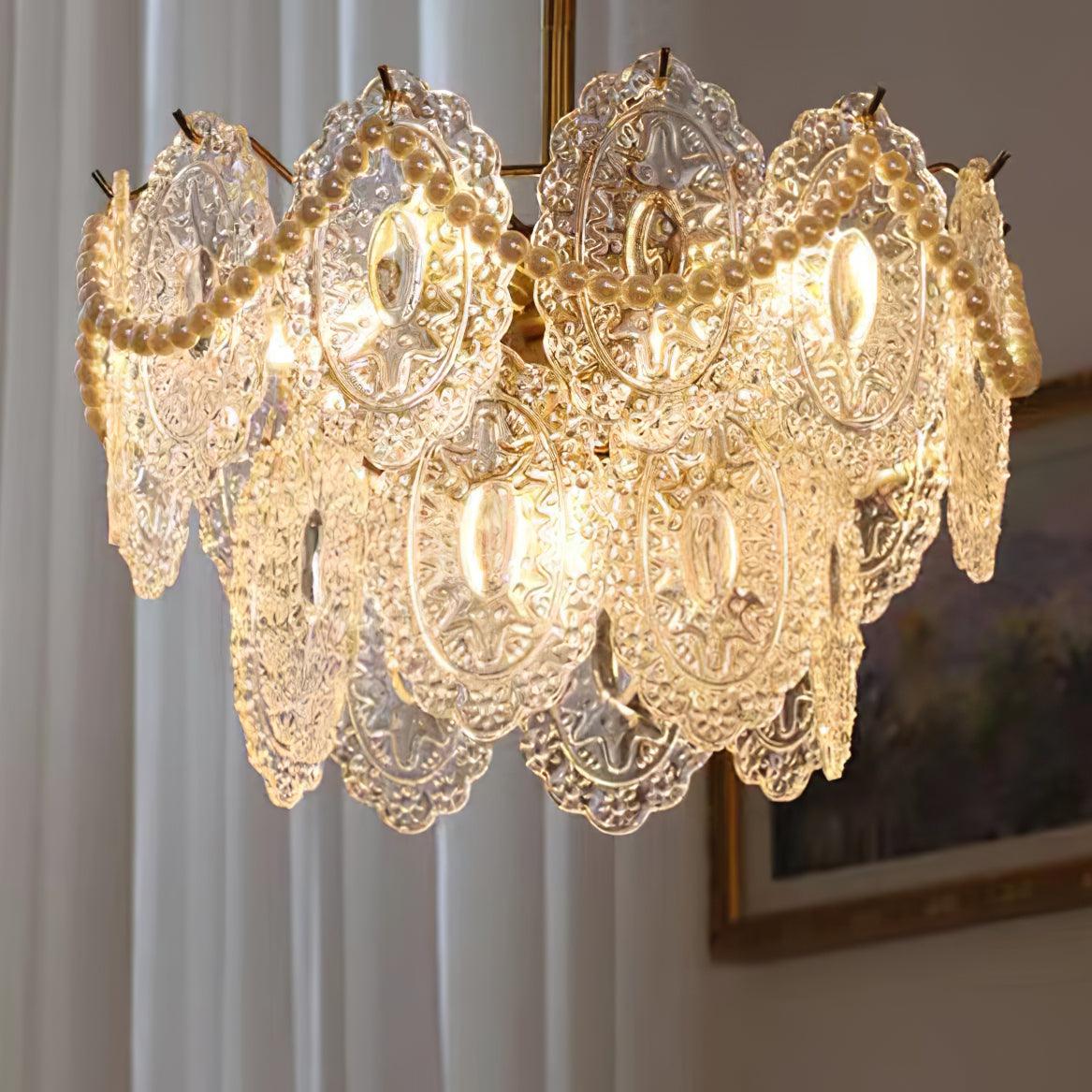 Orieleon Chandelier Wave Pearl Gold Modern
