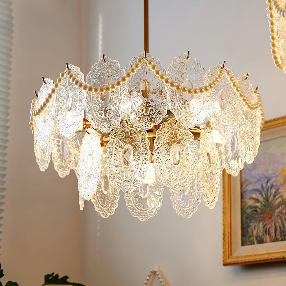 Orieleon Chandelier Wave Pearl Gold Modern