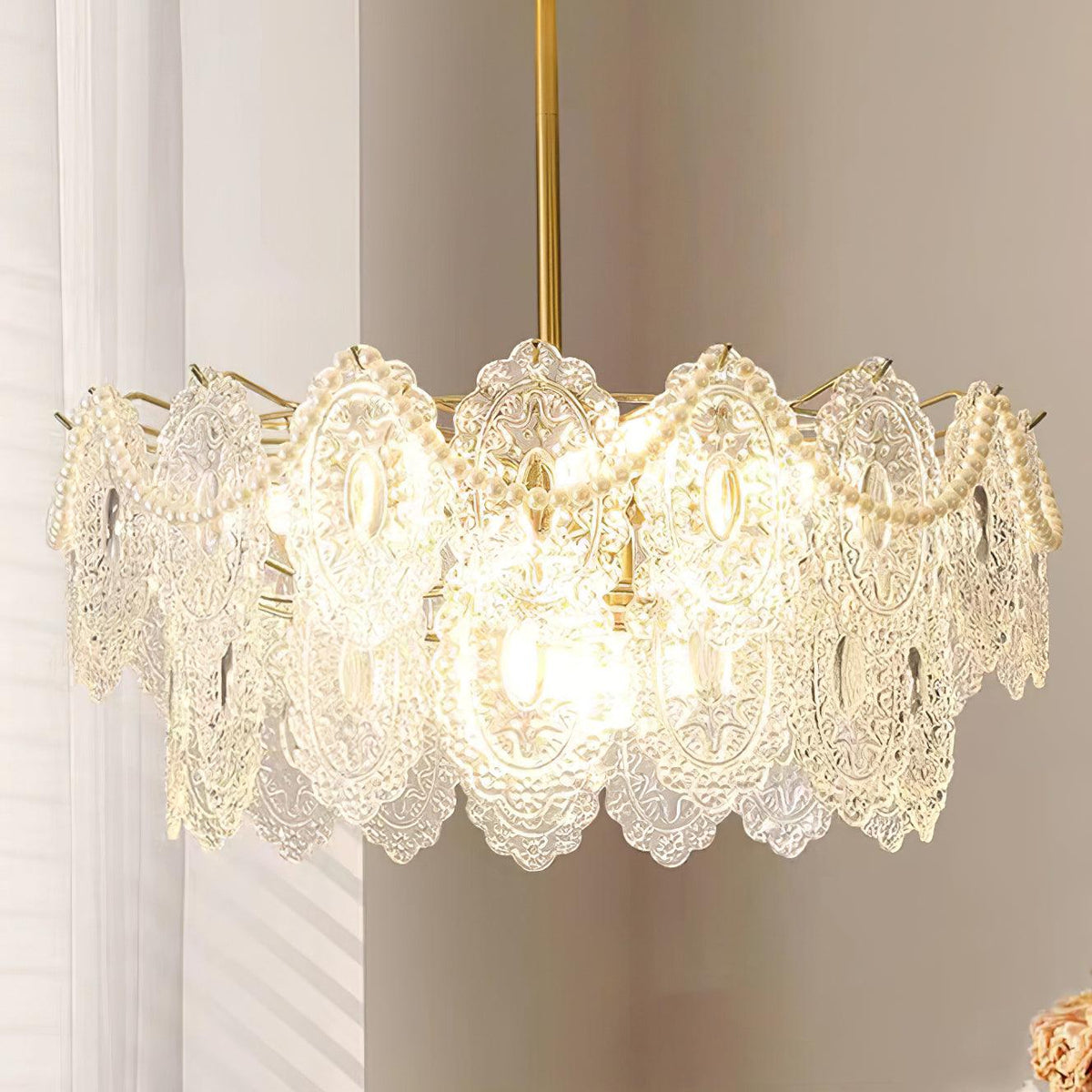 Orieleon Chandelier Wave Pearl Gold Modern