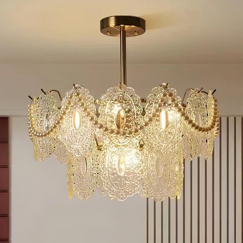 Orieleon Chandelier Wave Pearl Gold Modern