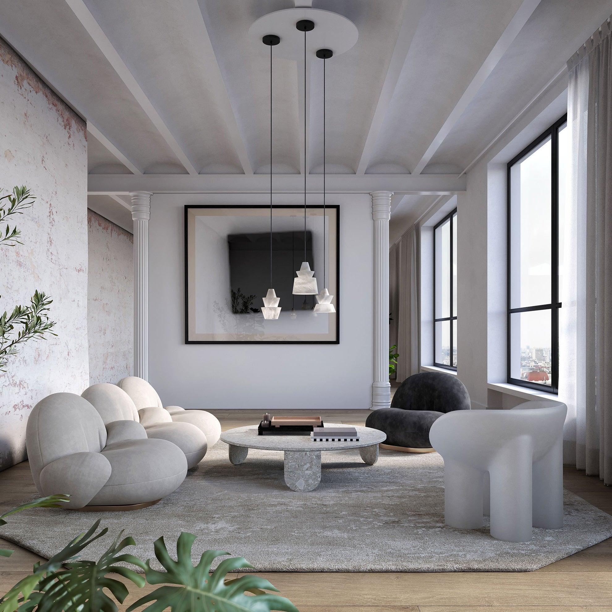 Curineth Minimalist Alabaster Pendant Light - Neutral Decor