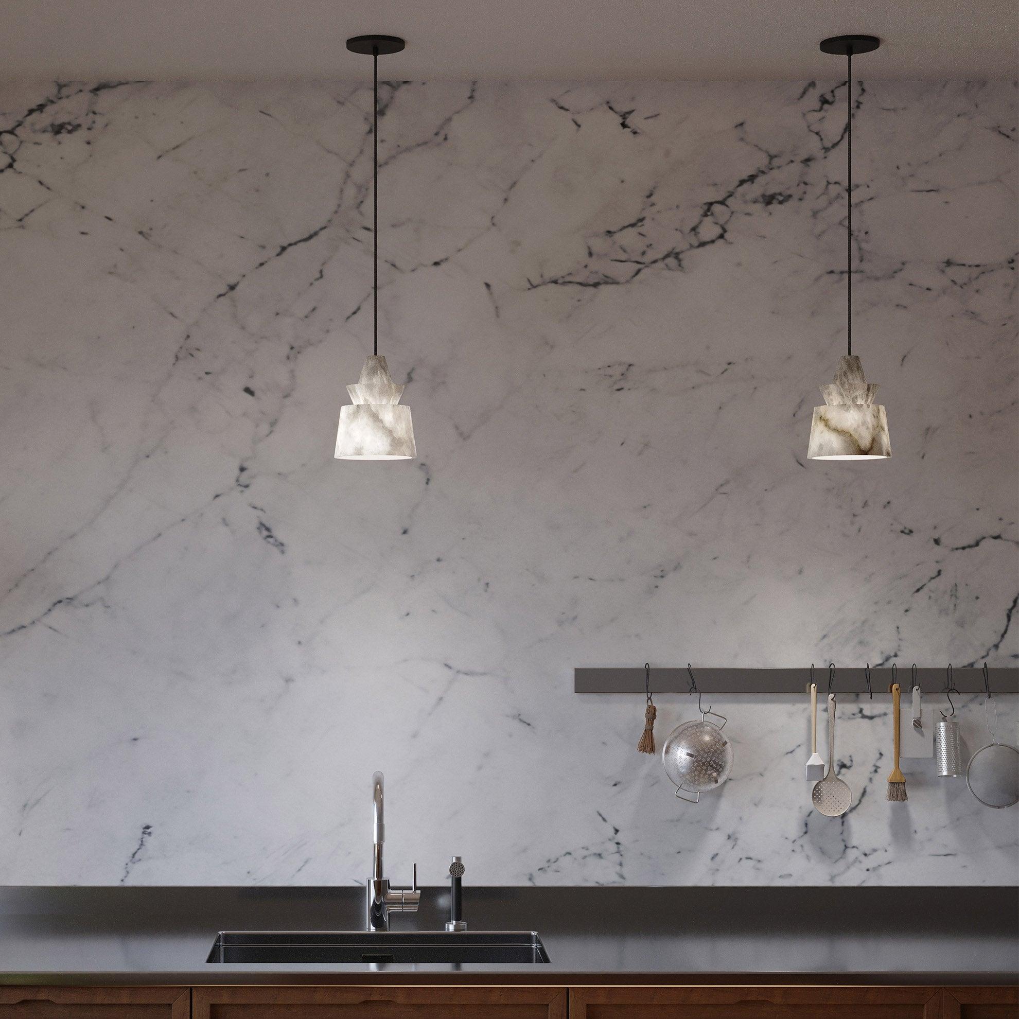 Curineth Minimalist Alabaster Pendant Light - Neutral Decor
