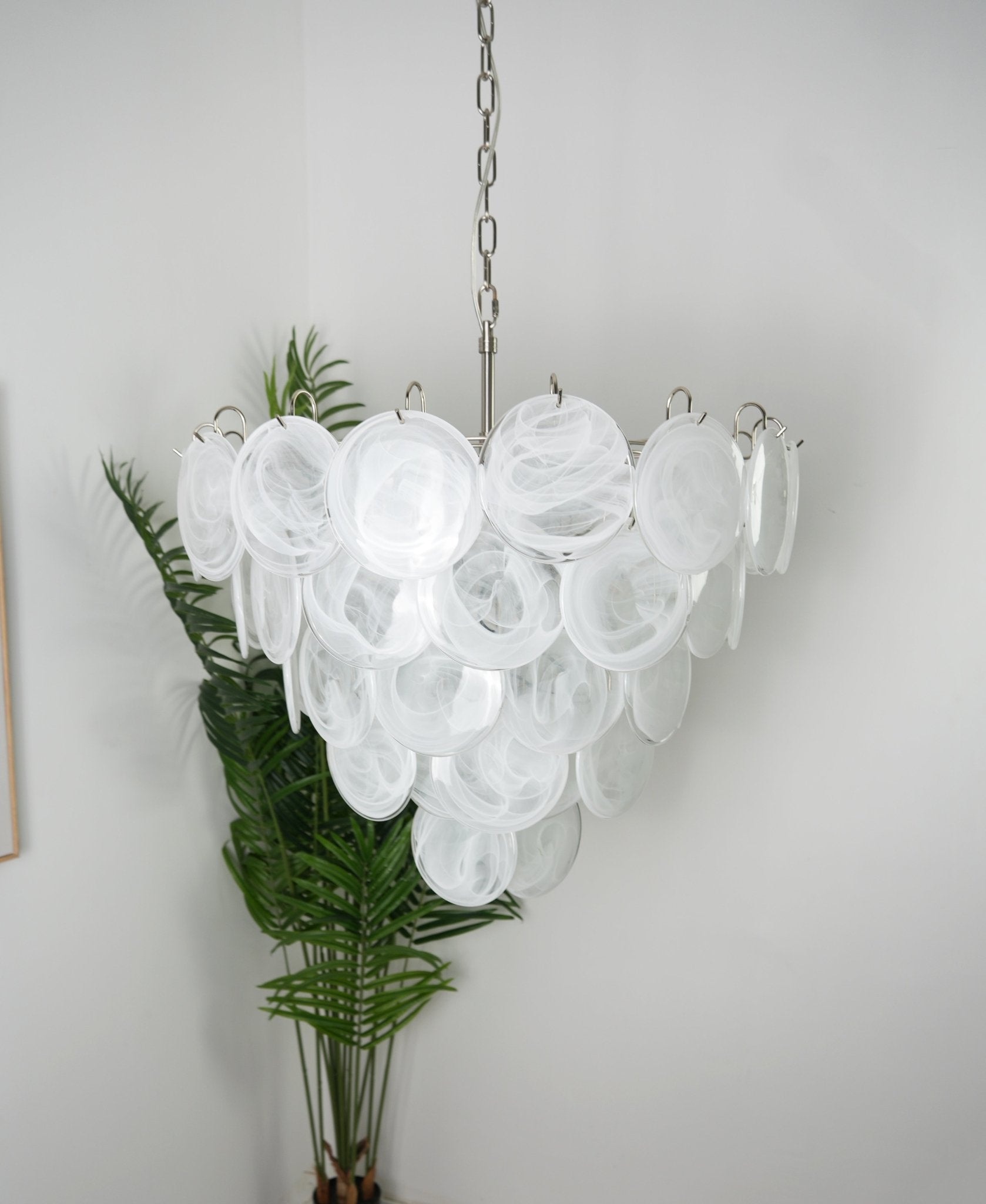 Veloelle Chandelier White Murano Glass Disc Contemporary