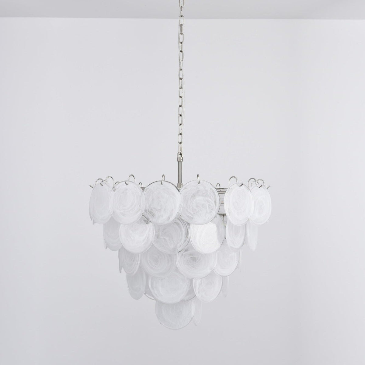 Veloelle Chandelier White Murano Glass Disc Contemporary