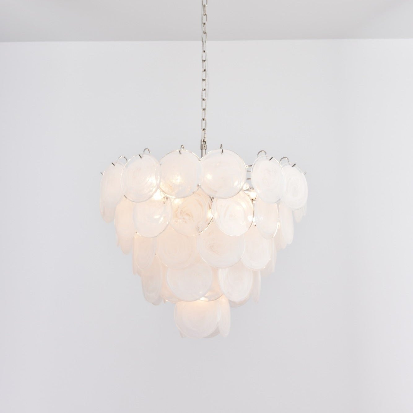 Veloelle Chandelier White Murano Glass Disc Contemporary