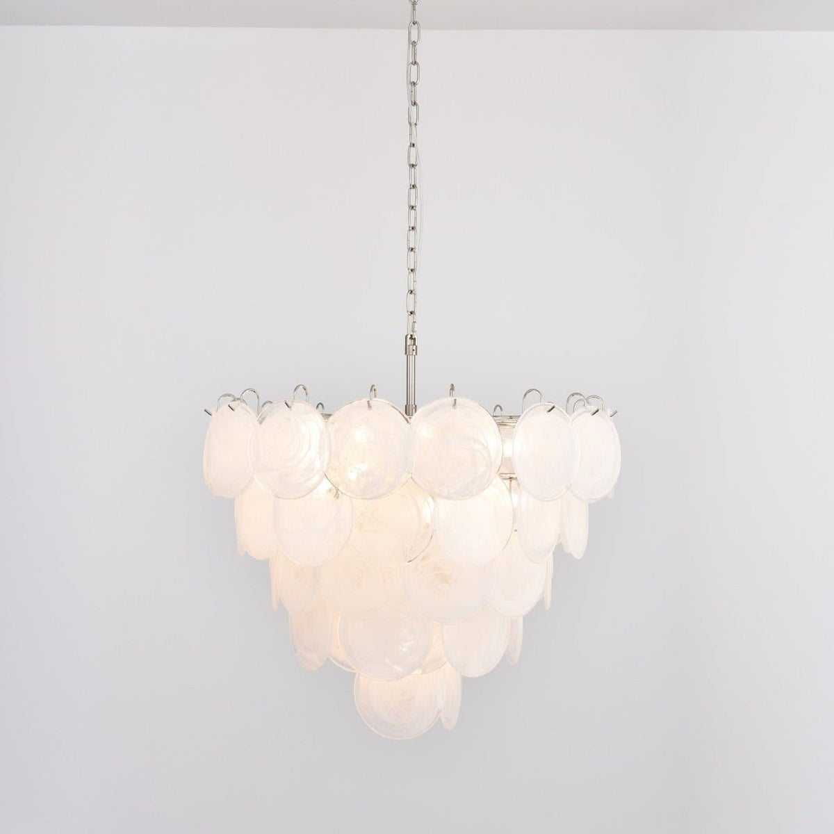 Veloelle Chandelier White Murano Glass Disc Contemporary