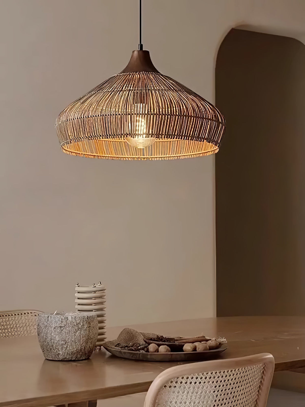 Lythean Elegance Art Rattan Wood Pendant Light