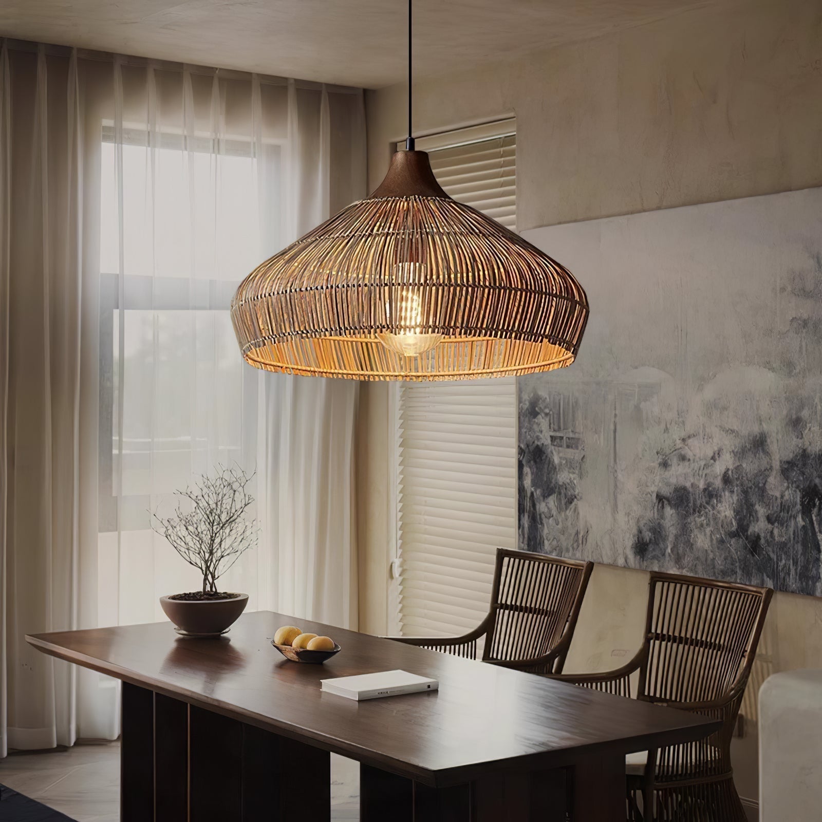 Lythean Elegance Art Rattan Wood Pendant Light