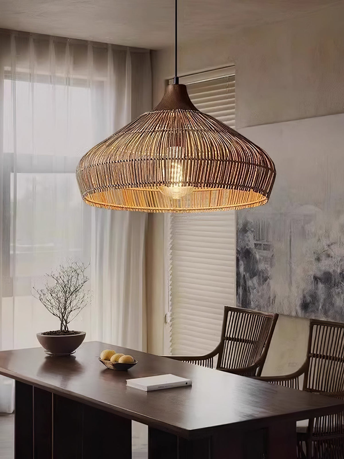 Lythean Elegance Art Rattan Wood Pendant Light