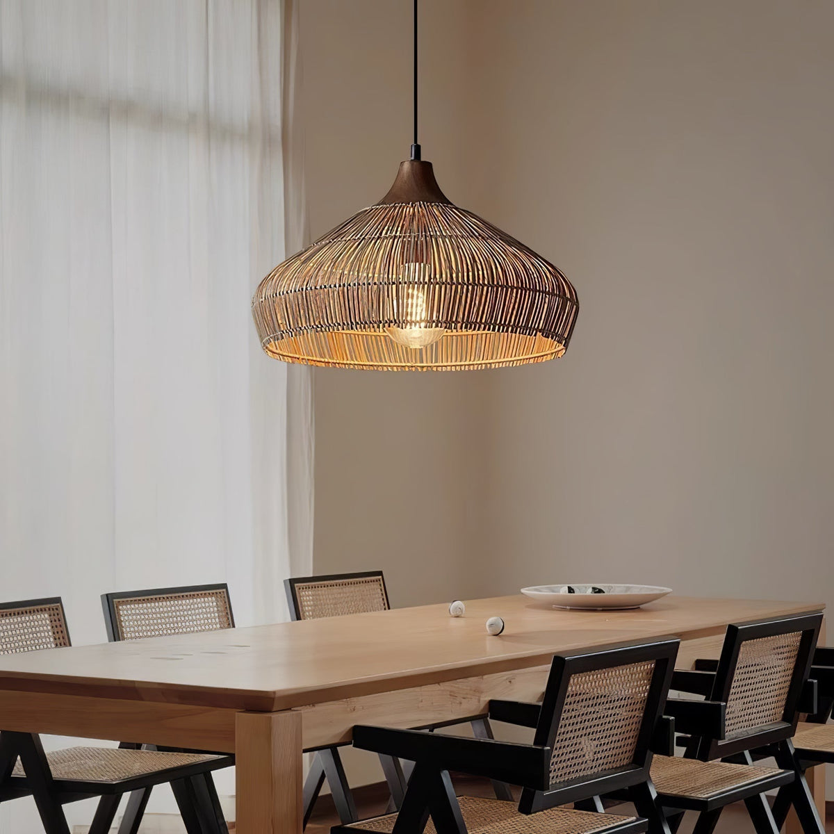 Lythean Elegance Art Rattan Wood Pendant Light