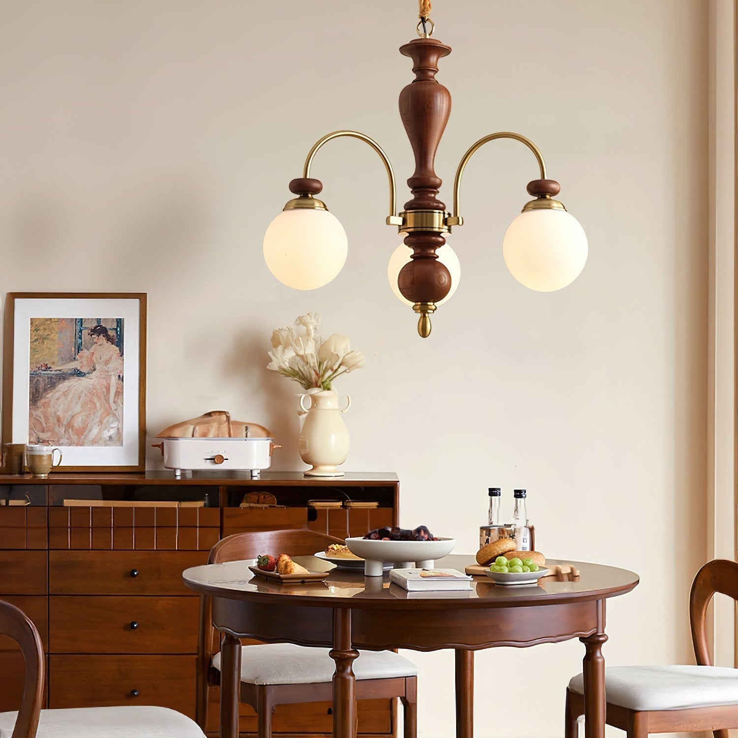 Solara Chandelier Classic Wooden Brass