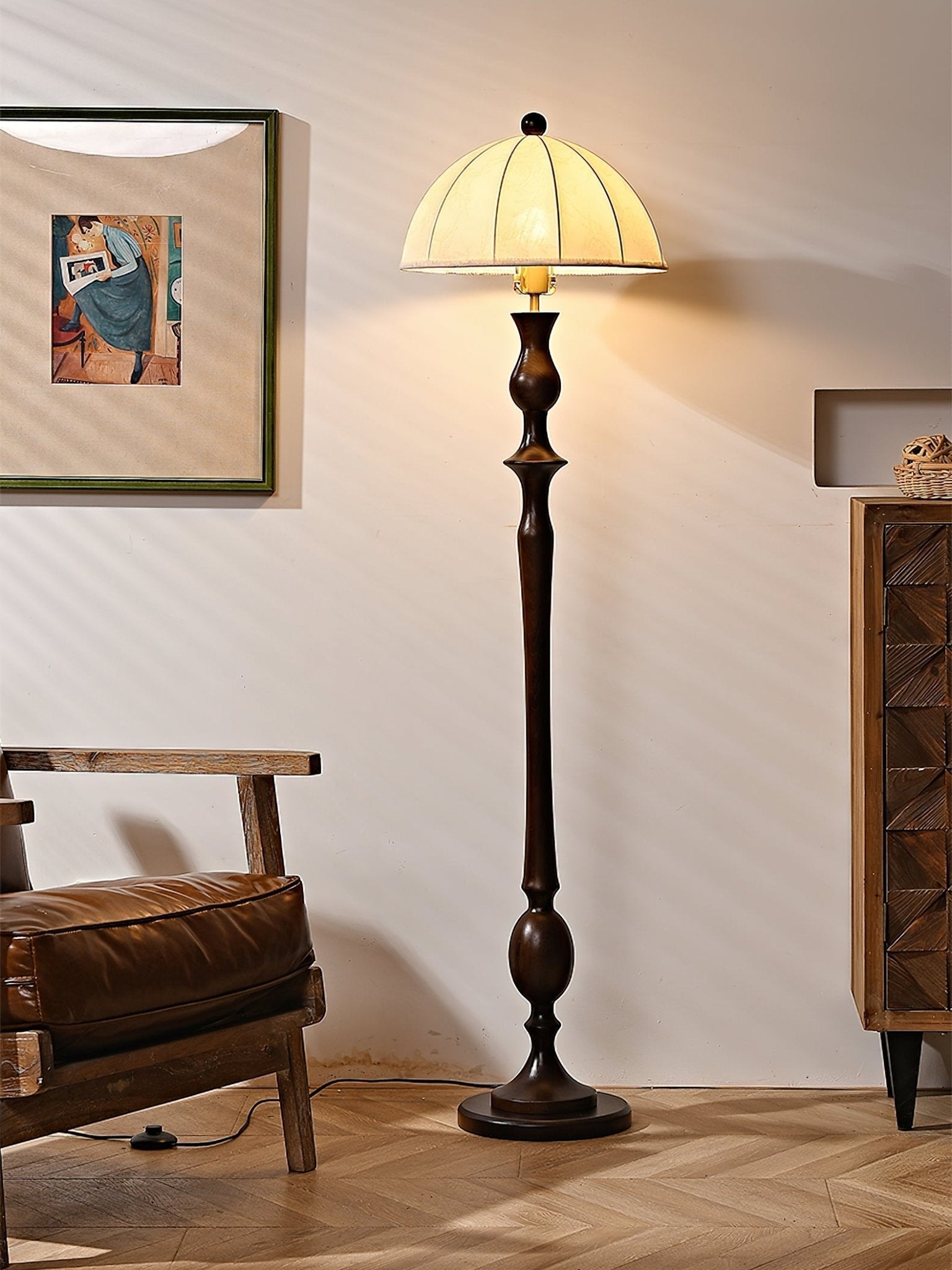 Syliora Vintage Wood Floor Lamp