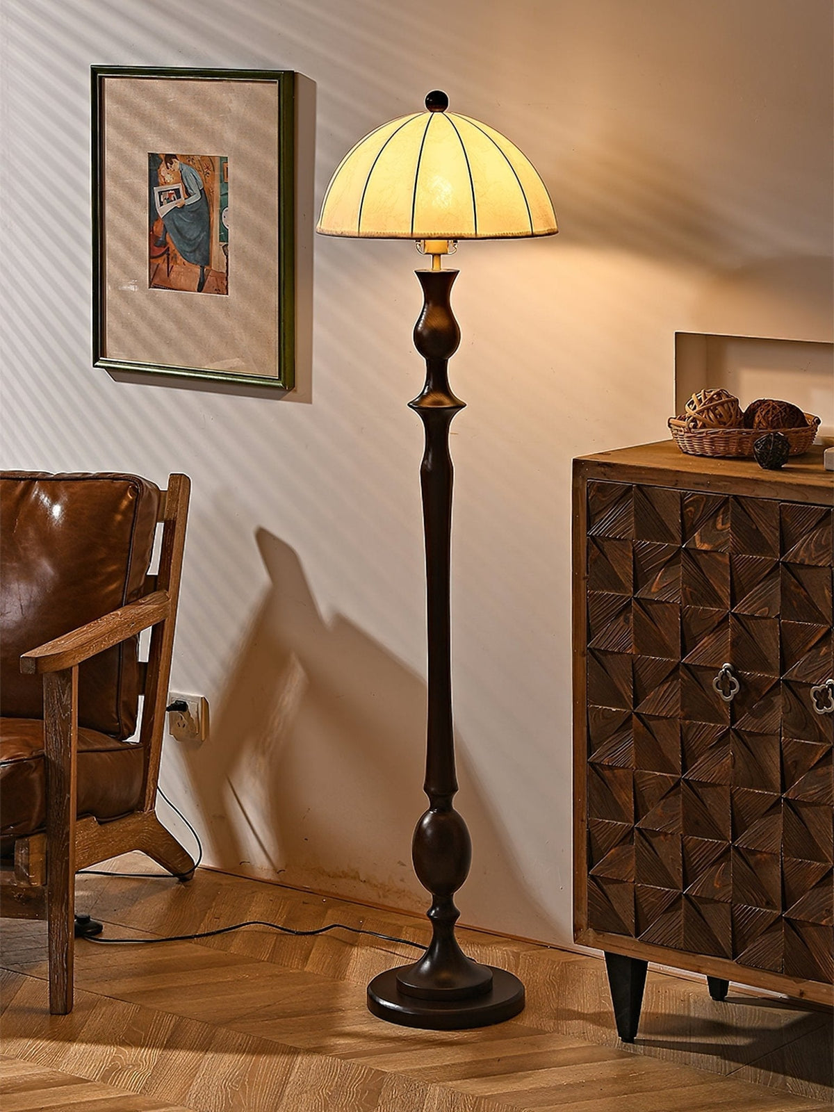 Syliora Vintage Wood Floor Lamp