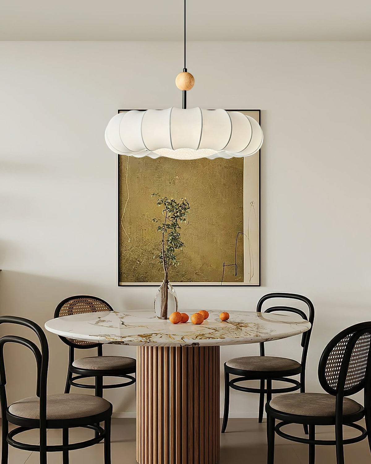 Embers Traditional Natural Veil Wood Fabric Pendant Light