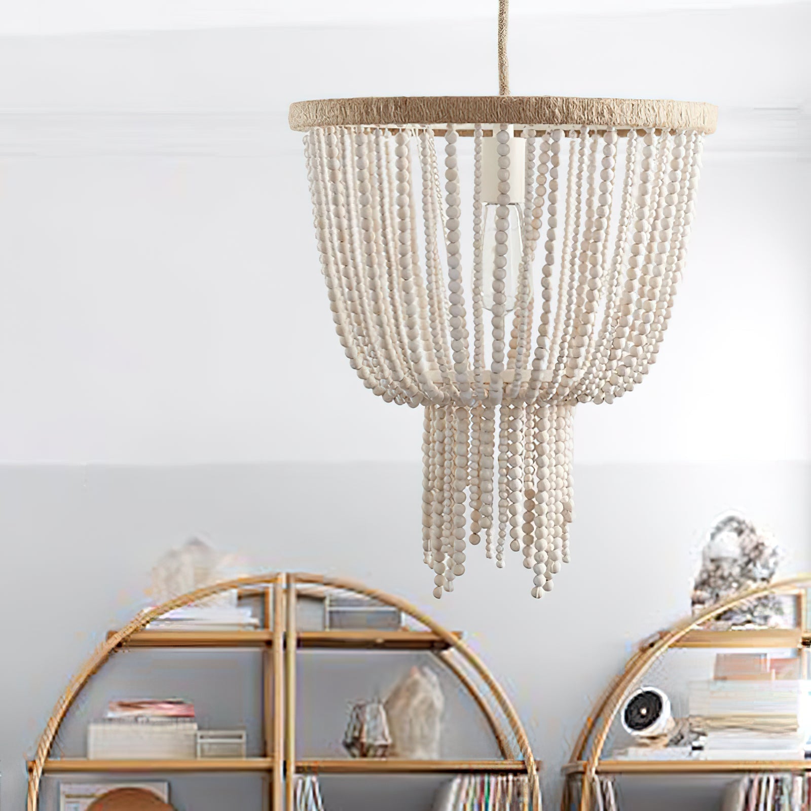 Himinuvyi Modern Beaded Wooden Rope Chandelier - Neutral Decor