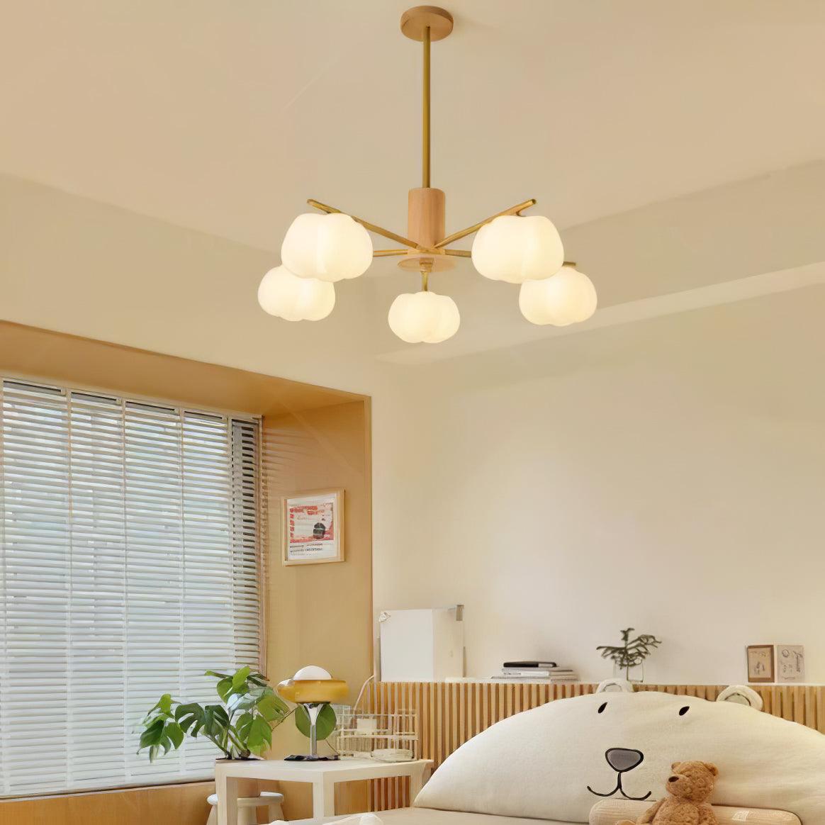 Sylanira Chandelier Wooden Cotton Balls Gold PE