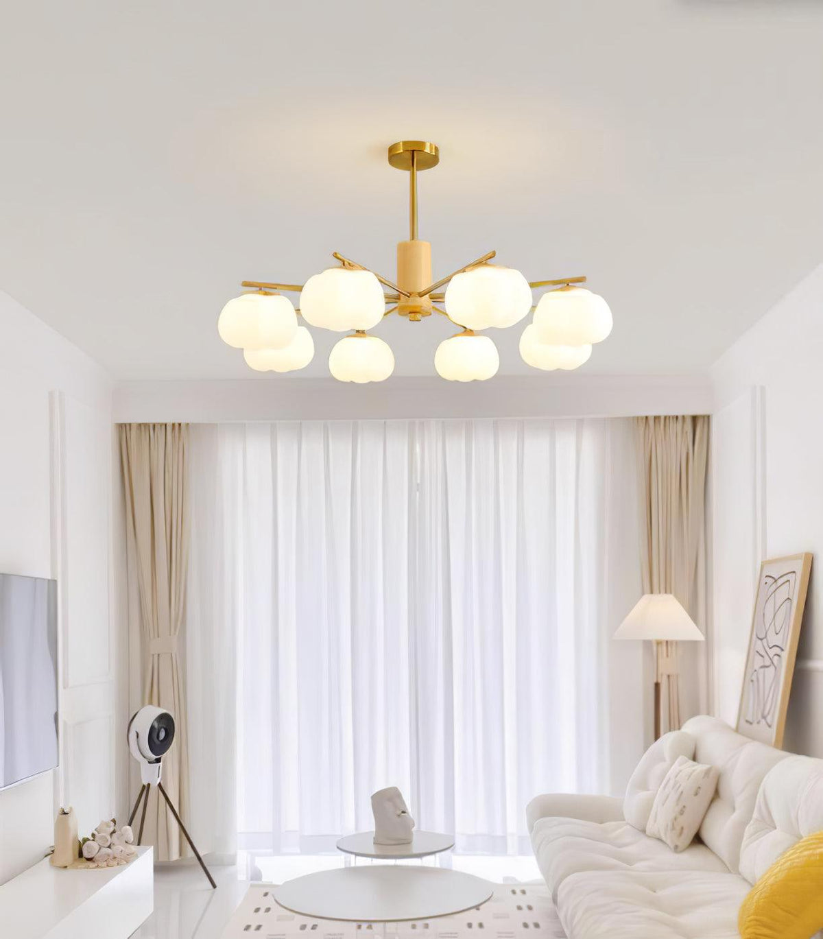 Sylanira Chandelier Wooden Cotton Balls Gold PE