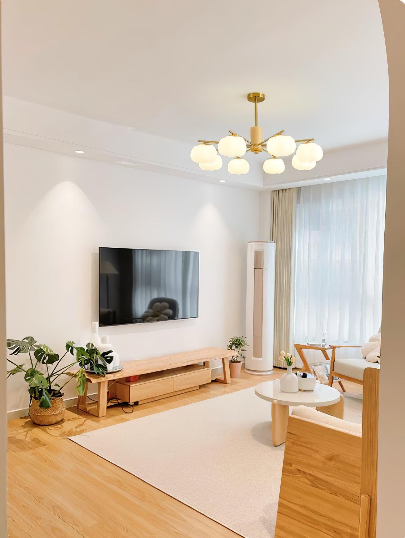 Sylanira Chandelier Wooden Cotton Balls Gold PE
