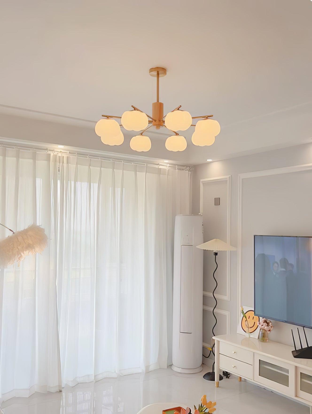 Sylanira Chandelier Wooden Cotton Balls Gold PE