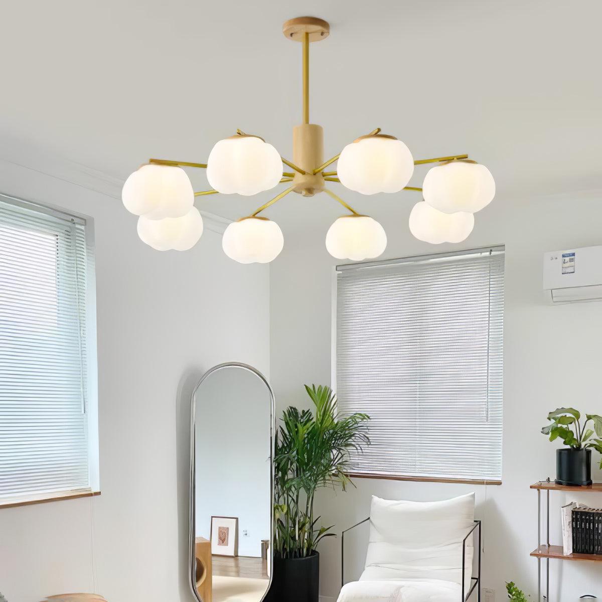 Sylanira Chandelier Wooden Cotton Balls Gold PE