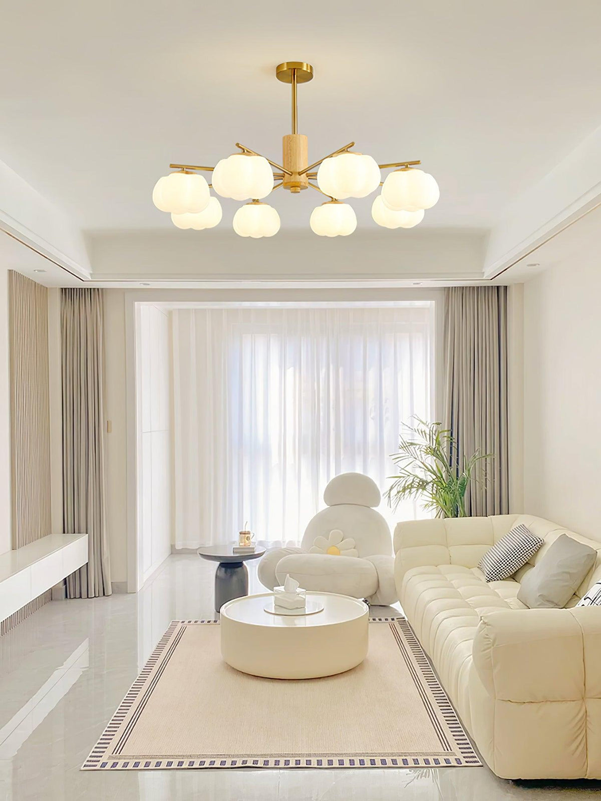 Sylanira Chandelier Wooden Cotton Balls Gold PE