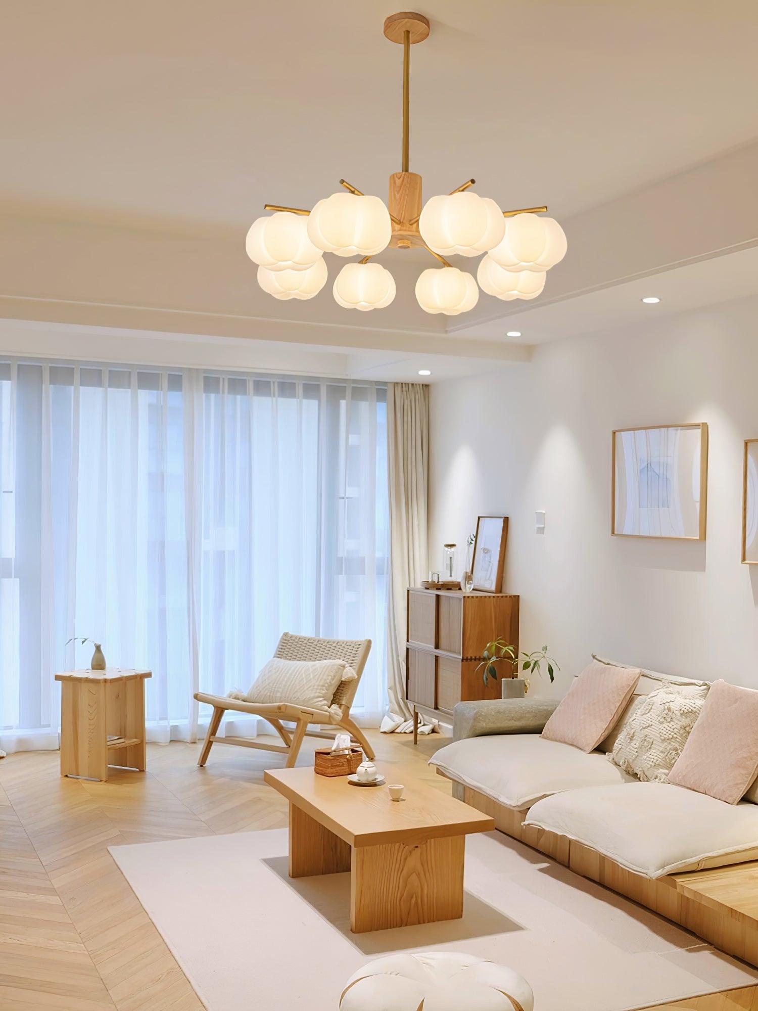 Sylanira Chandelier Wooden Cotton Balls Gold PE