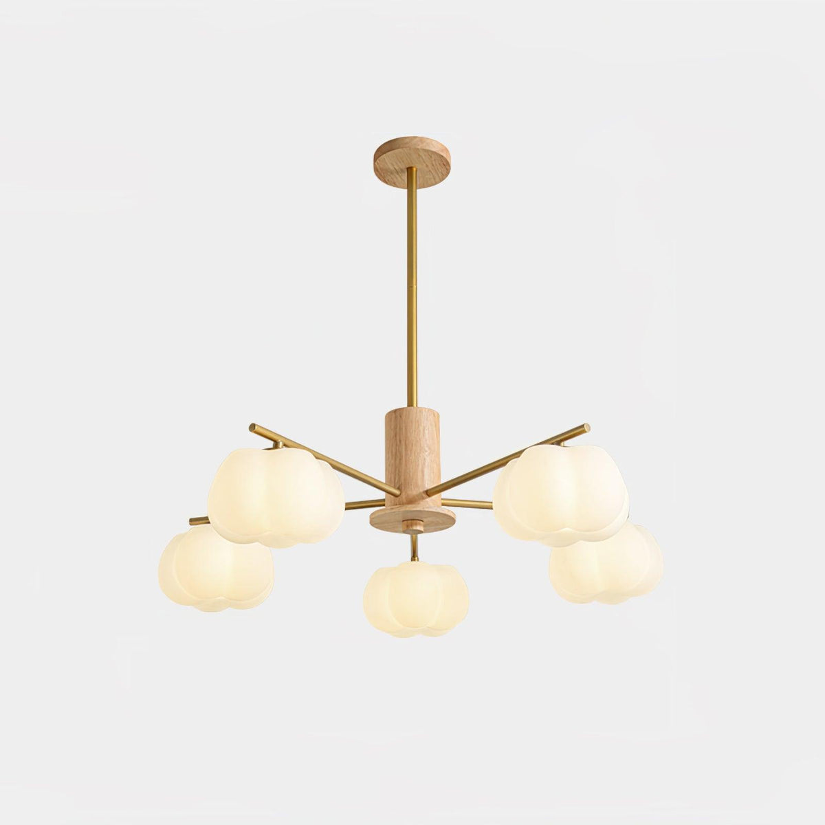 Sylanira Chandelier Wooden Cotton Balls Gold PE