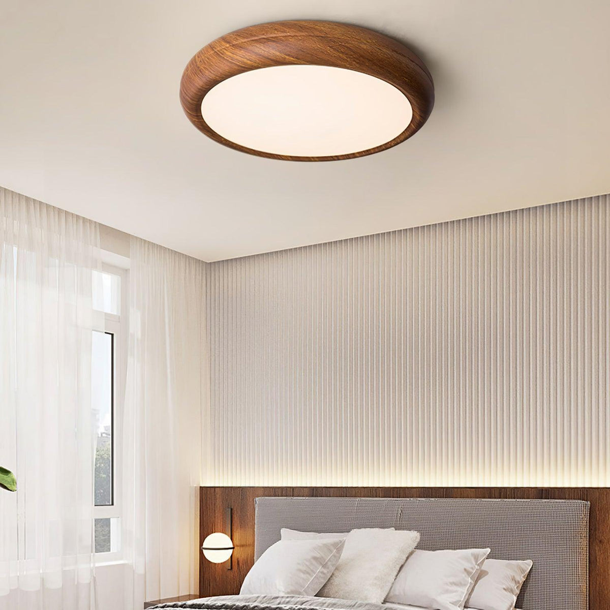 Grena Wood Grain Round Ceiling Light - Neutral Decor