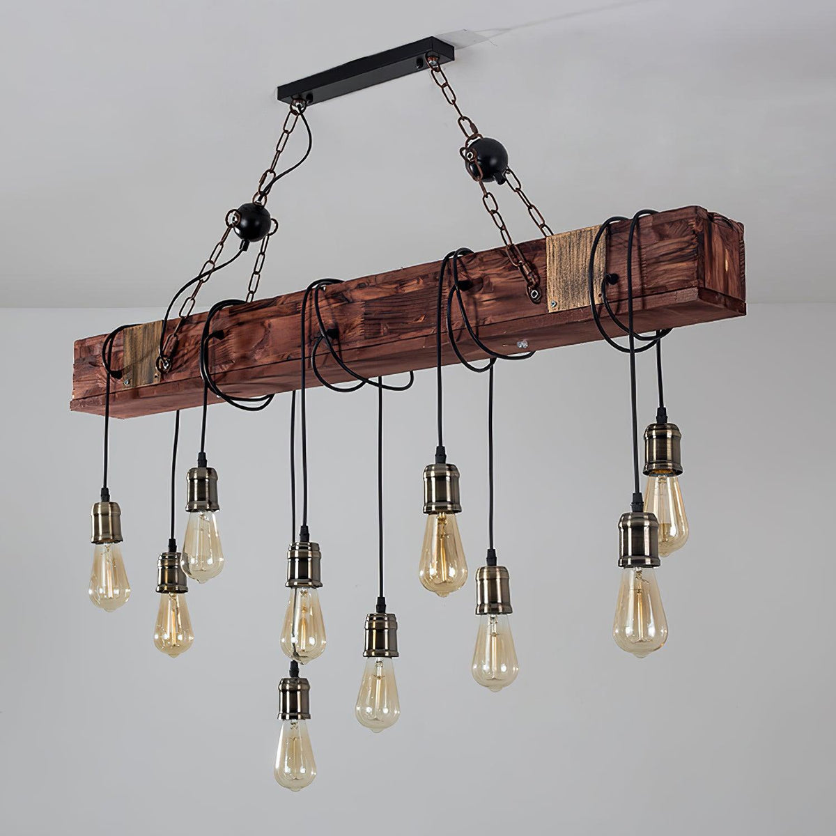 Wexb Chandelier Wooden Beam Edison Bulb Rustic Farmhouse