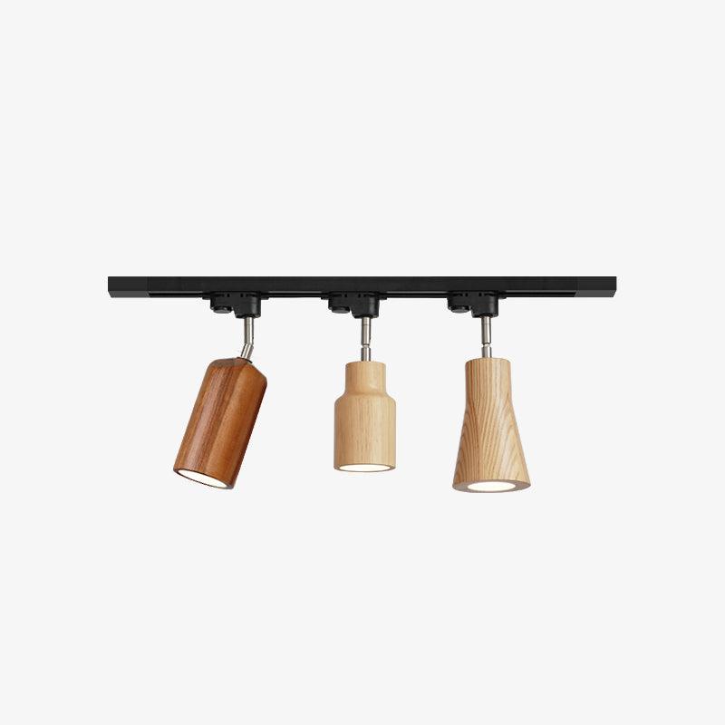 Elviian Ceiling Lamp Wood Track Adjustable Heads