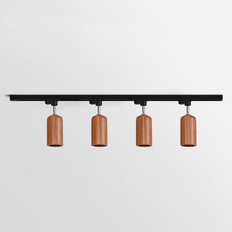 Elviian Ceiling Lamp Wood Track Adjustable Heads